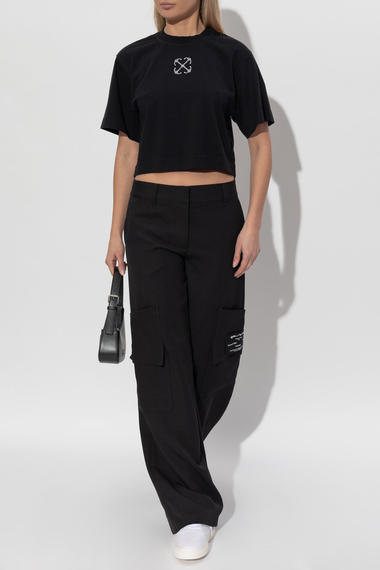 Tシャツ・カットソー OFF WHITE Black Viscose Blend Top Men's Off-White SS22 Solid Color Cotton Zebra Printing Short
